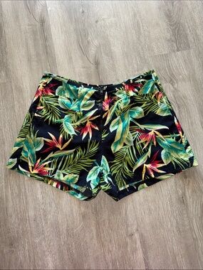 Tropical Leaf High-Waist Shorts
